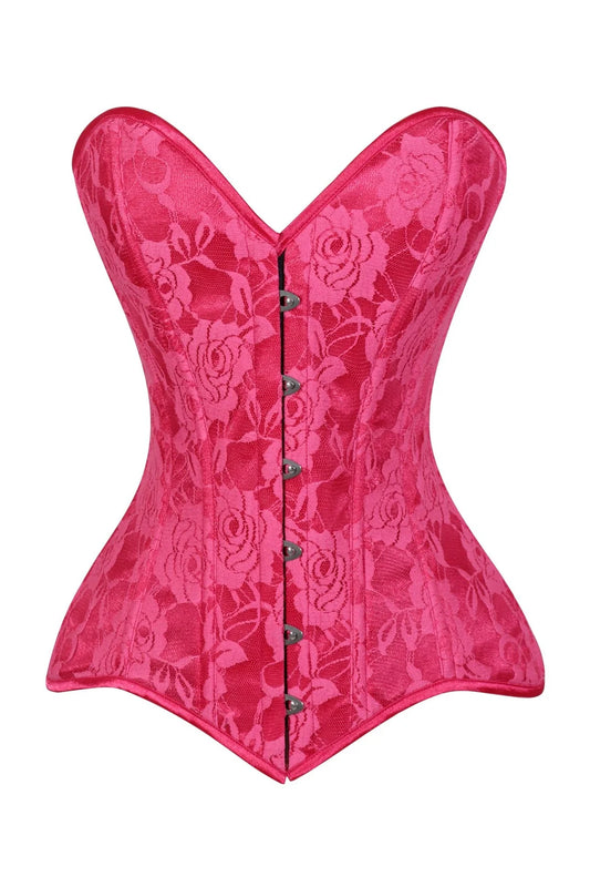 Lavish Fuchsia Lace Overbust Corset Sweetheart Neckline Busk Closure
