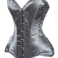 Lavish Dark Silver Satin Overbust Corset Sweetheart Neckline Busk Closure