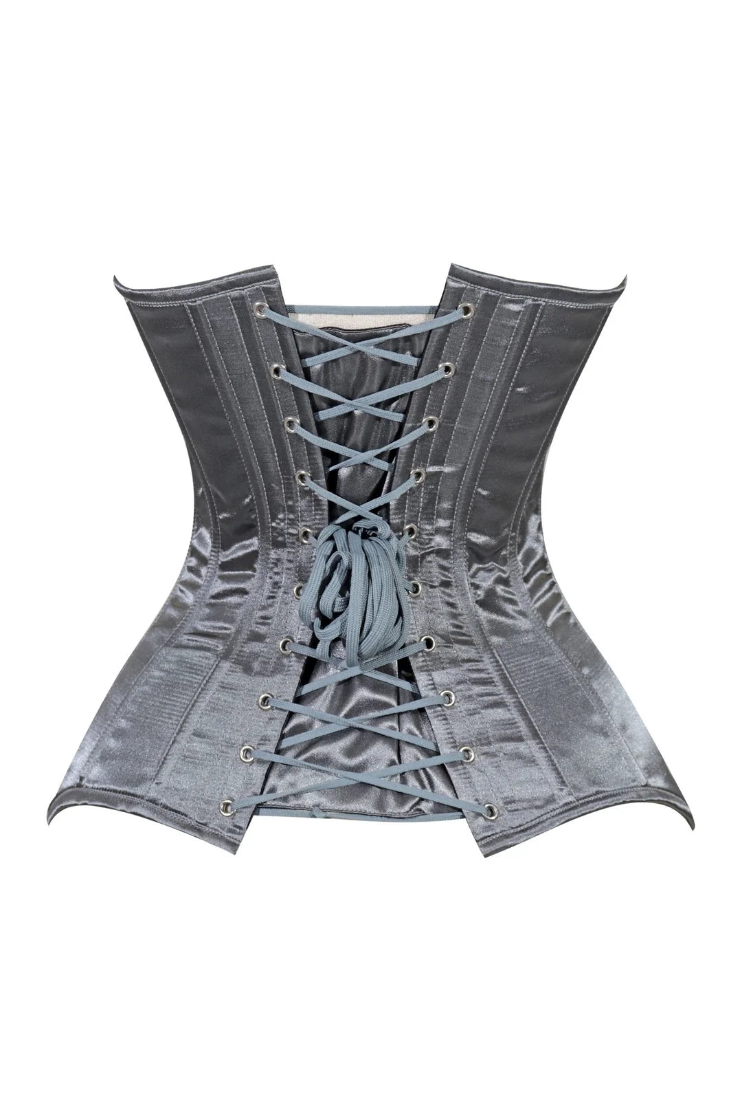 Lavish Dark Silver Satin Overbust Corset Sweetheart Neckline Busk Closure