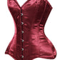 Lavish Dark Red Wine Satin Overbust Corset Sweetheart Neckline Busk Closure