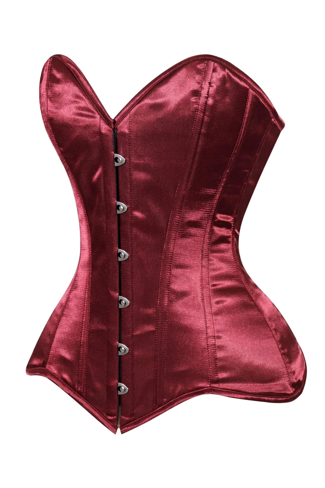 Lavish Dark Red Wine Satin Overbust Corset Sweetheart Neckline Busk Closure