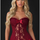 Lavish Dark Red Wine Lycra & Lace Hook & Eye Stretch Bustier Corset