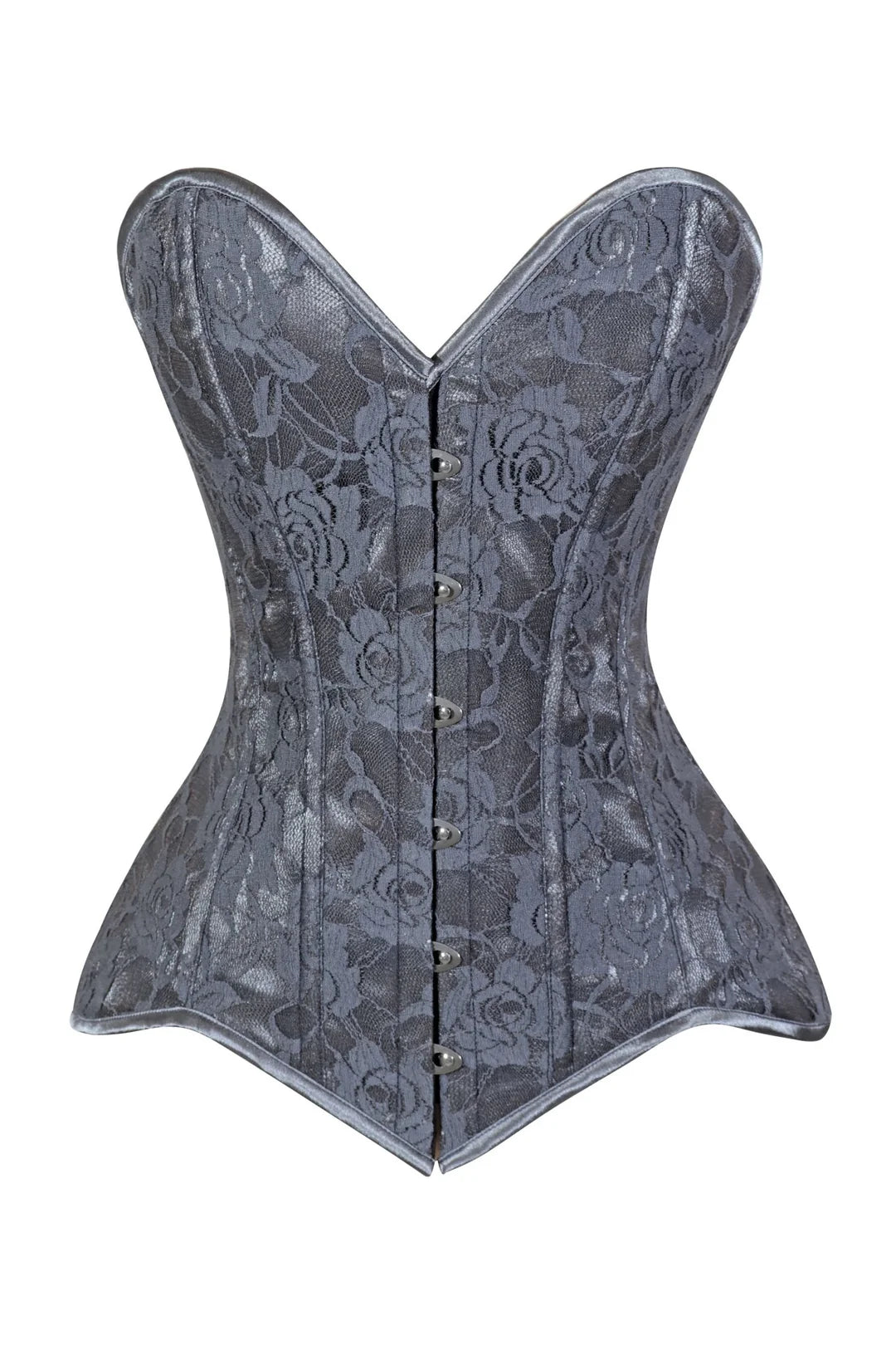 Lavish Dark Grey Lace Overbust Corset Sweetheart Neckline Busk Closure