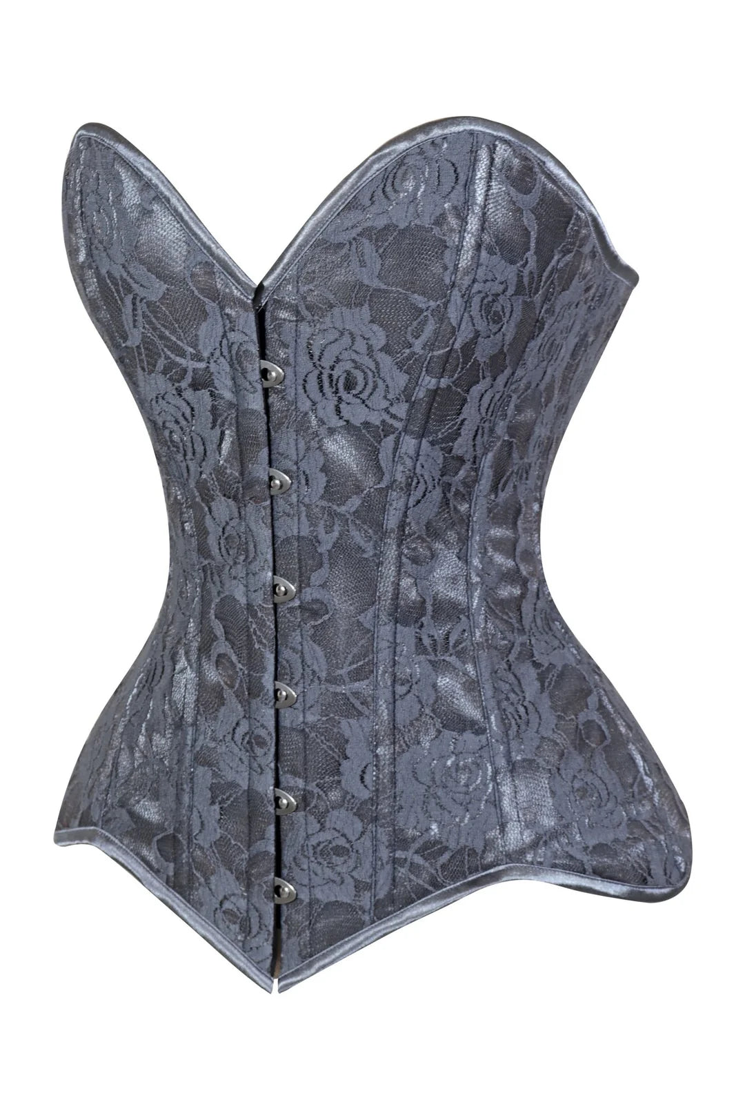 Lavish Dark Grey Lace Overbust Corset Sweetheart Neckline Busk Closure