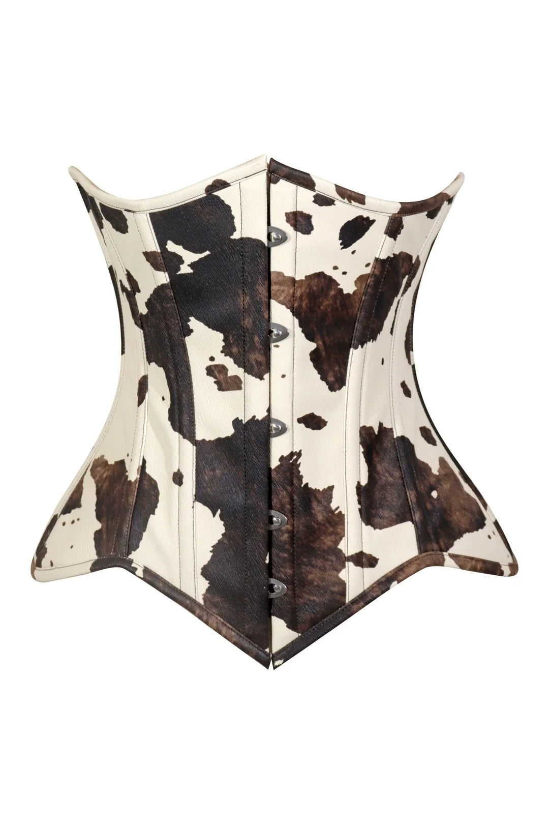 Lavish Brown/Cream Cow Print Faux Leather Underbust Waist Cincher Corset Top