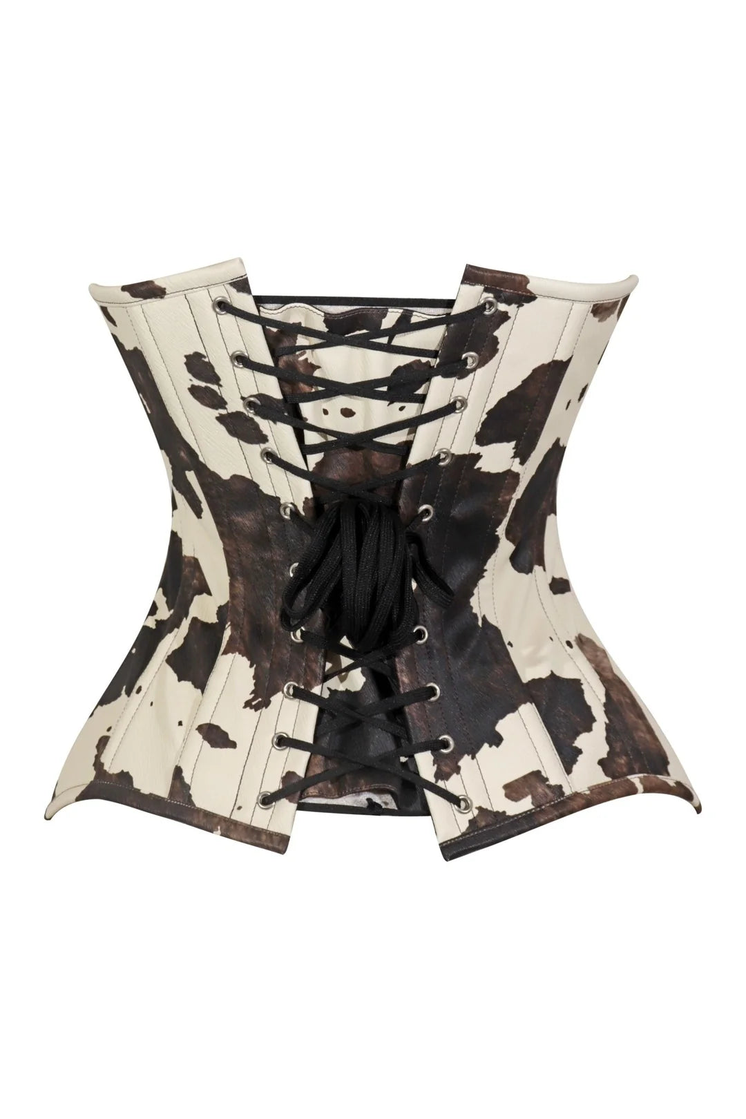 Lavish Brown/Cream Cow Print Faux Leather Underbust Waist Cincher Corset Top