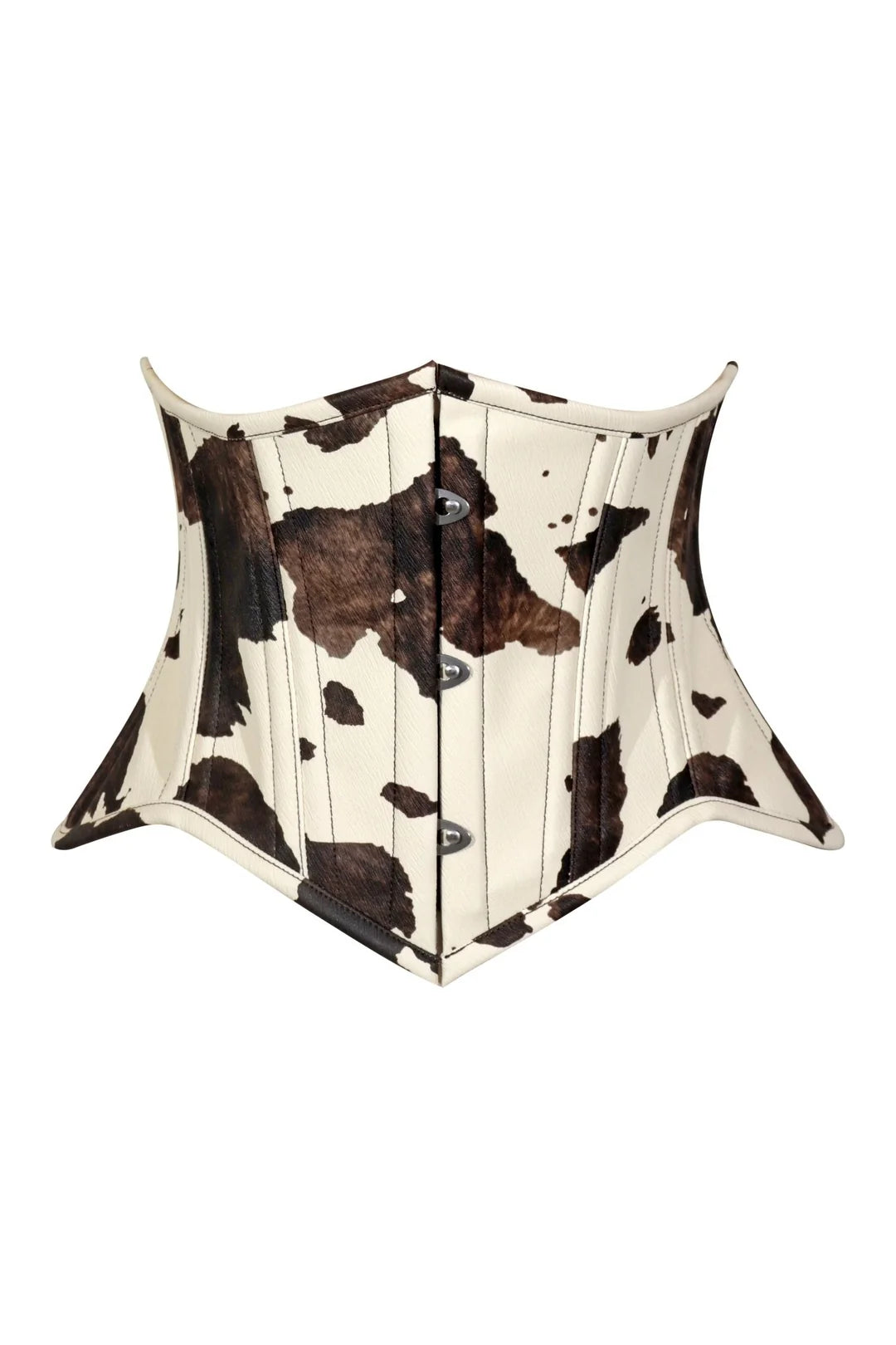 Lavish Brown/Cream Cow Print Faux Leather Underbust Mini Cincher Corset Top