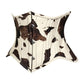 Lavish Brown/Cream Cow Print Faux Leather Underbust Mini Cincher Corset Top