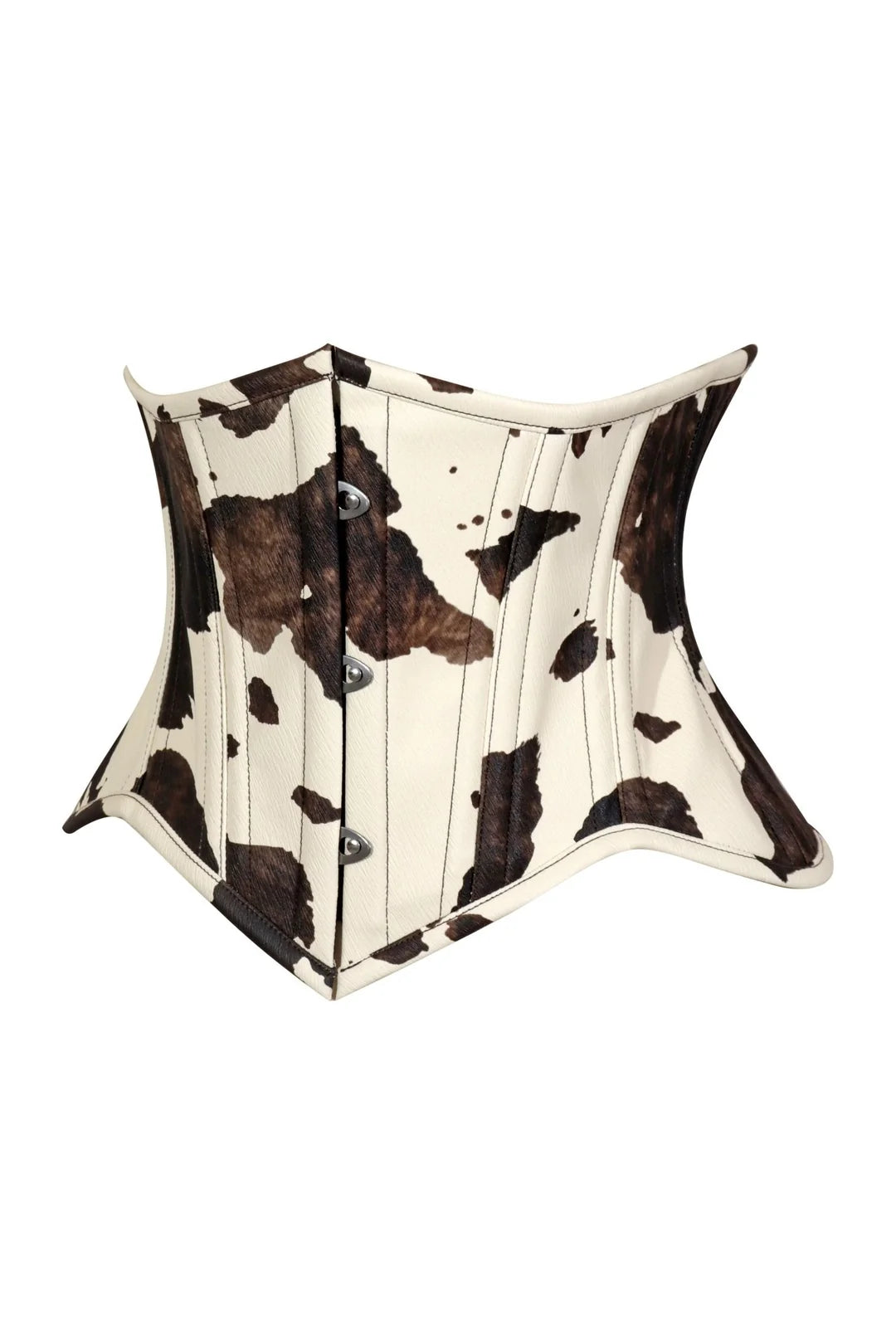 Lavish Brown/Cream Cow Print Faux Leather Underbust Mini Cincher Corset Top