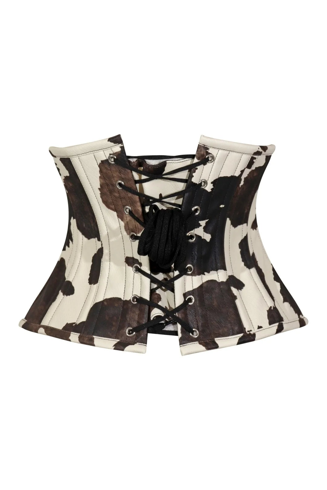 Lavish Brown/Cream Cow Print Faux Leather Underbust Mini Cincher Corset Top