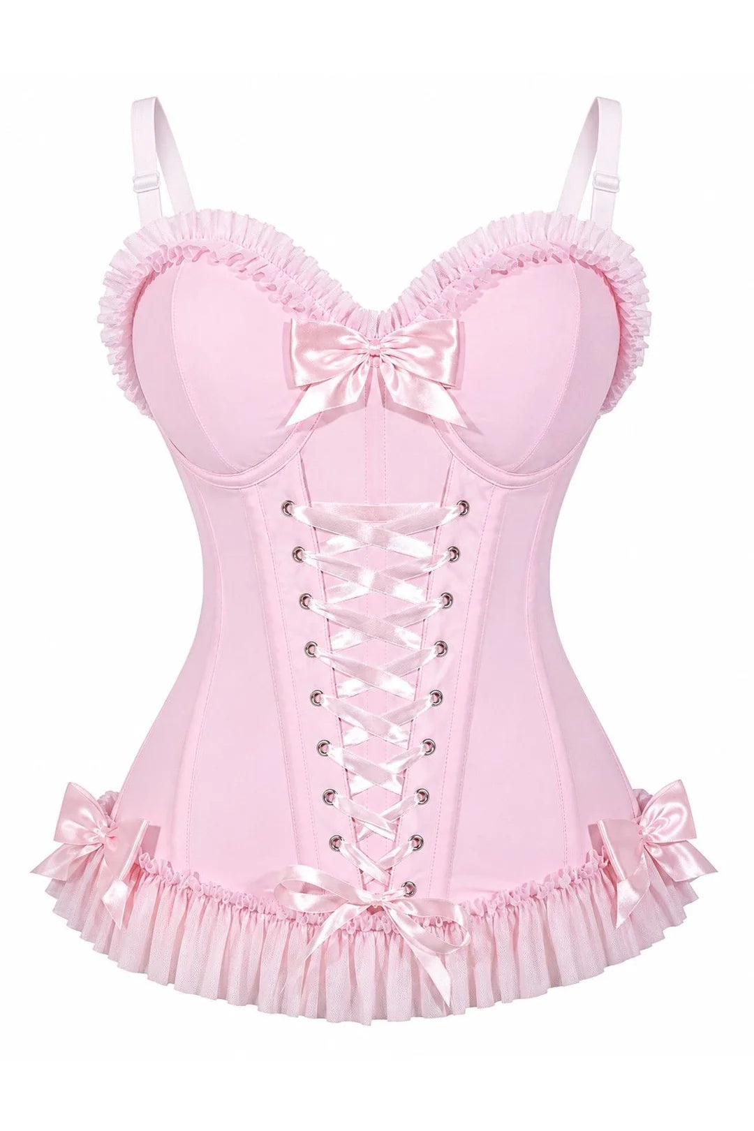 Lavish Light Pink Lace-Up Bustier Corset with Underwire Cups