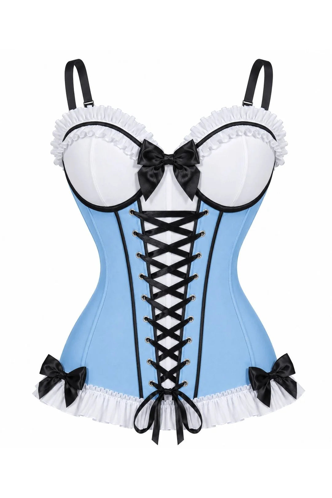 Lavish Black/White/Blue Stretch Lycra Bustier Corset with Underwire Cups