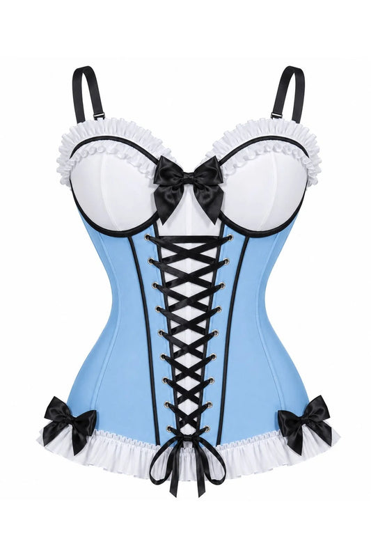 Lavish Black/White/Blue Stretch Lycra Bustier Corset with Underwire Cups
