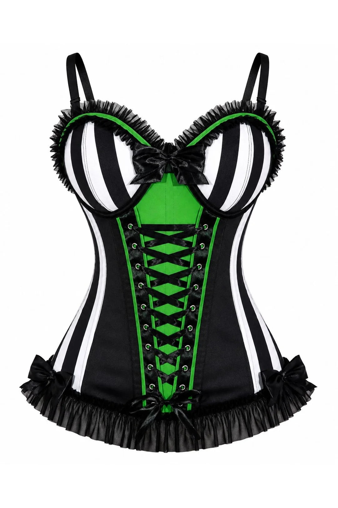 Lavish Black/White Stripe w/Green Bustier Corset with Underwire Cups