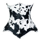 Lavish Black/White Cow Print Faux Leather Underbust Waist Cincher Corset Top
