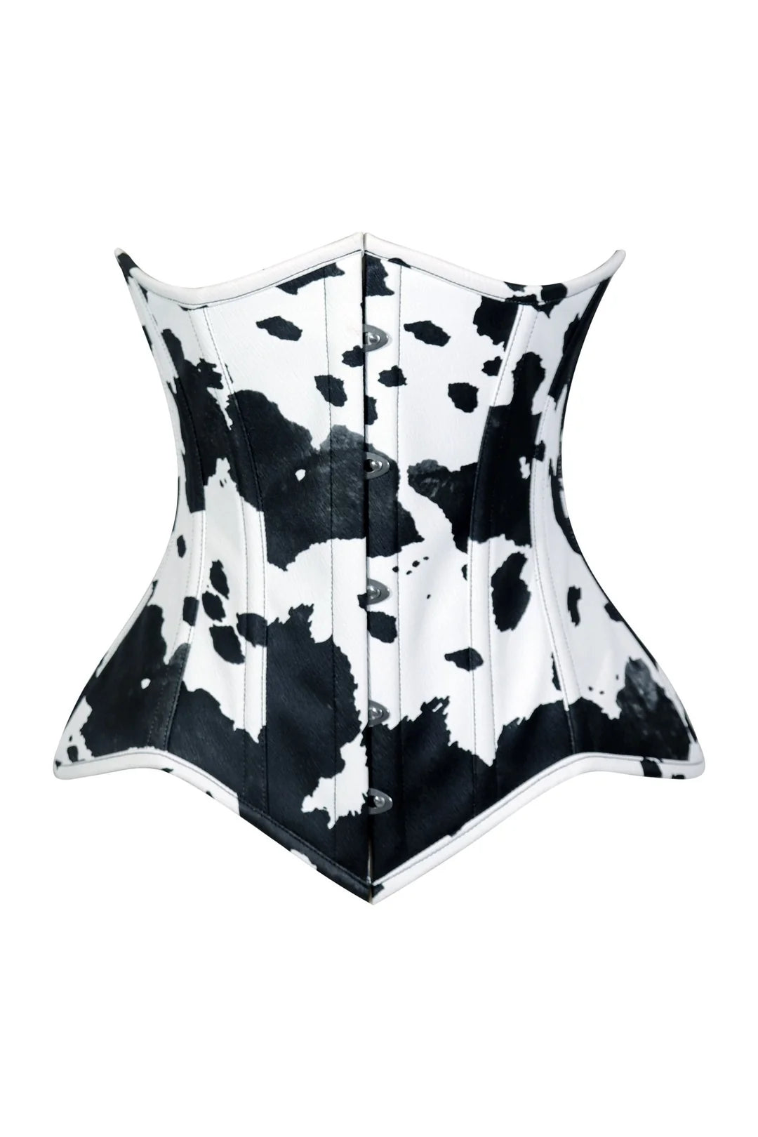 Lavish Black/White Cow Print Faux Leather Underbust Waist Cincher Corset Top
