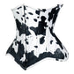 Lavish Black/White Cow Print Faux Leather Underbust Waist Cincher Corset Top