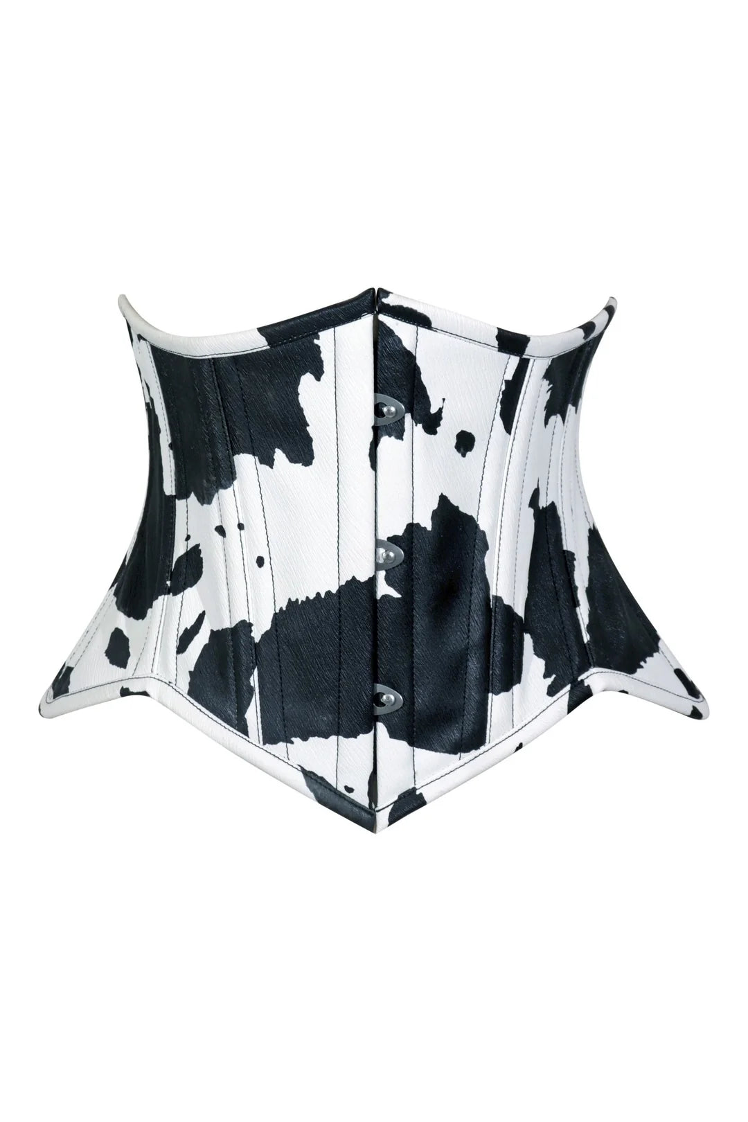 Lavish Black/White Cow Print Faux Leather Underbust Mini Cincher Corset Top