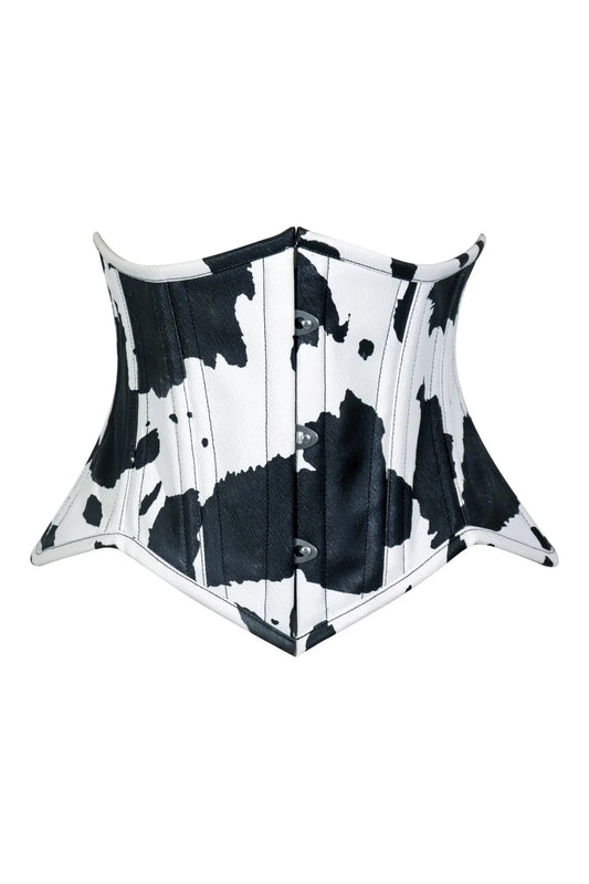 Lavish Black/White Cow Print Faux Leather Underbust Mini Cincher Corset Top
