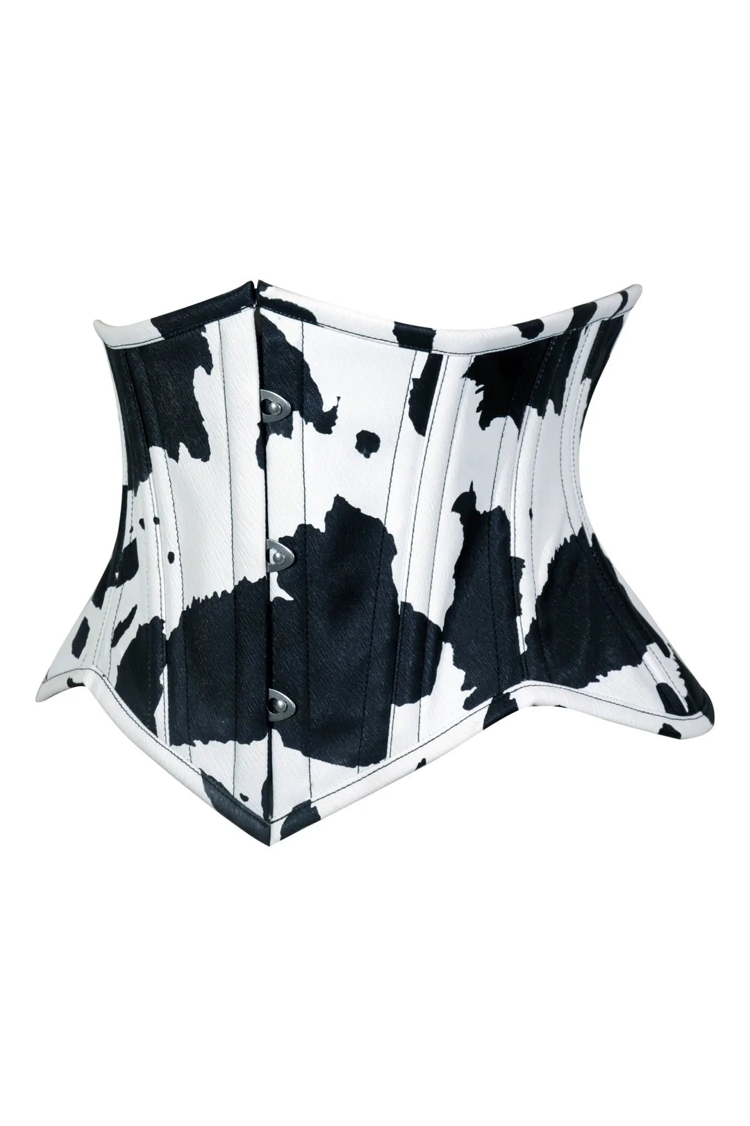 Lavish Black/White Cow Print Faux Leather Underbust Mini Cincher Corset Top