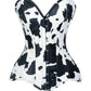 Lavish Black/White Cow Print Faux Leather Overbust Corset Top