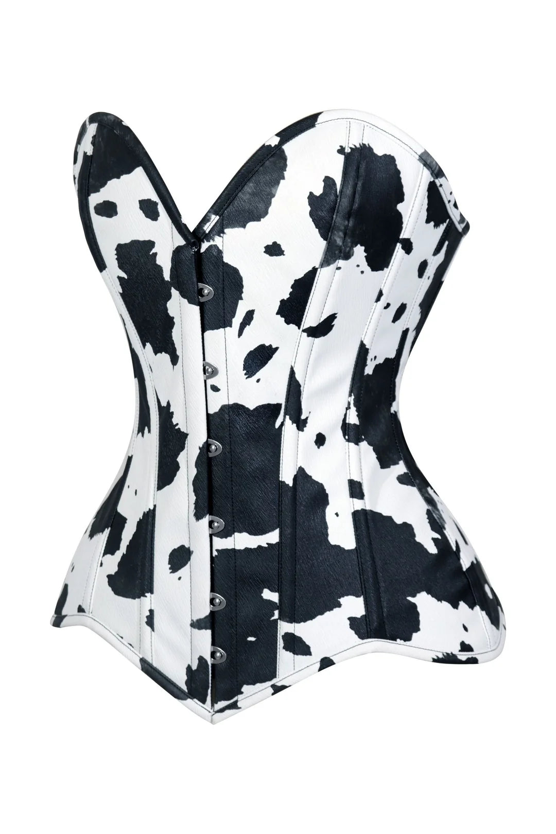 Lavish Black/White Cow Print Faux Leather Overbust Corset Top