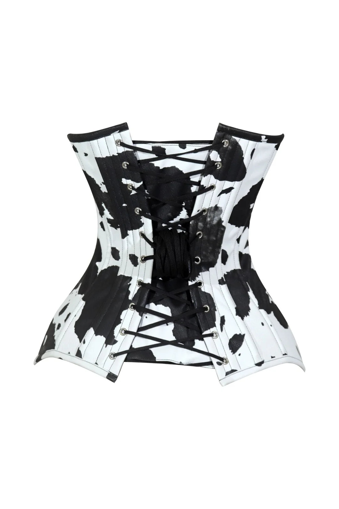 Lavish Black/White Cow Print Faux Leather Overbust Corset Top