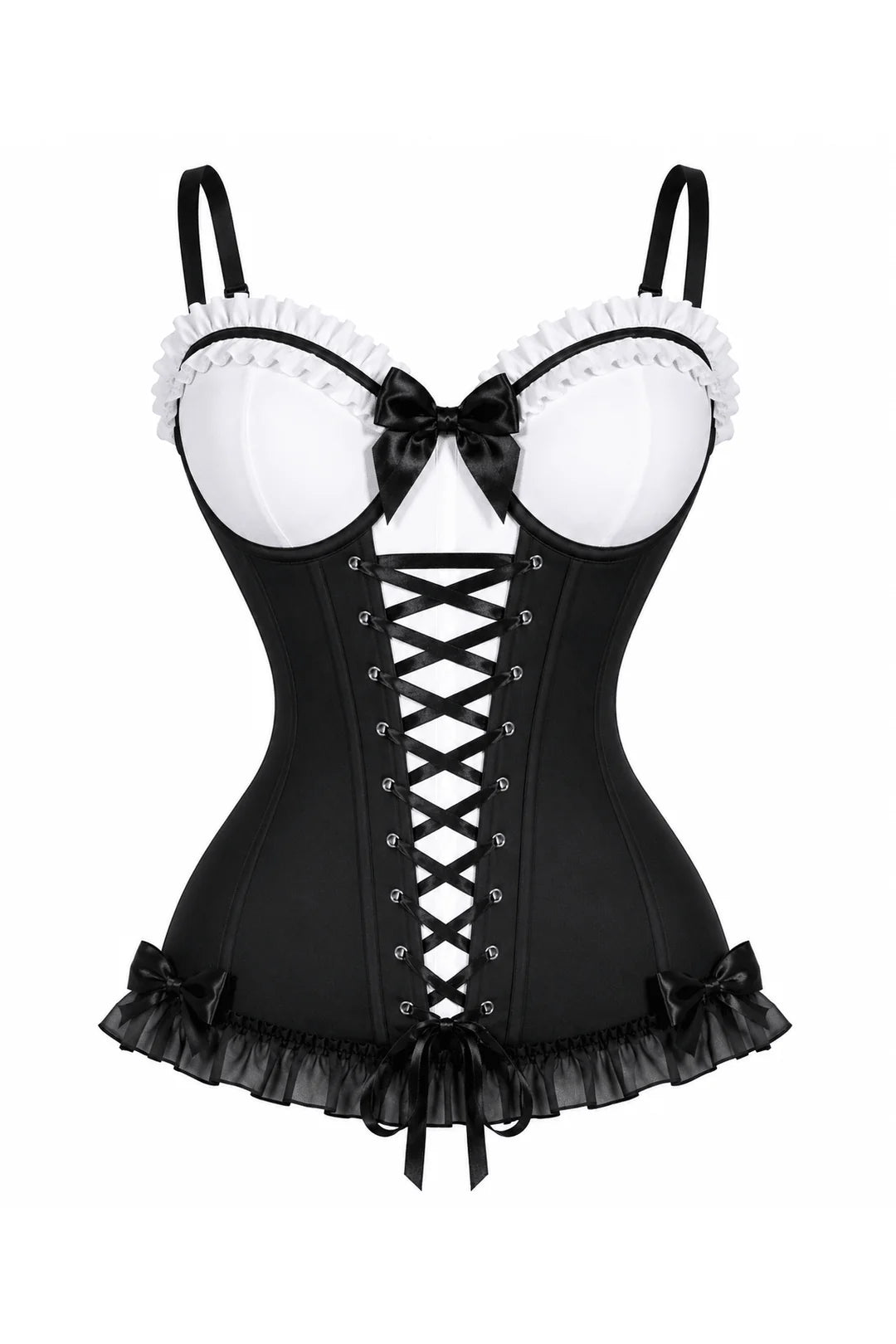 Lavish Black & White Stretch Lycra Bustier Corset with Underwire Cups