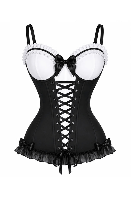 Lavish Black & White Stretch Lycra Bustier Corset with Underwire Cups