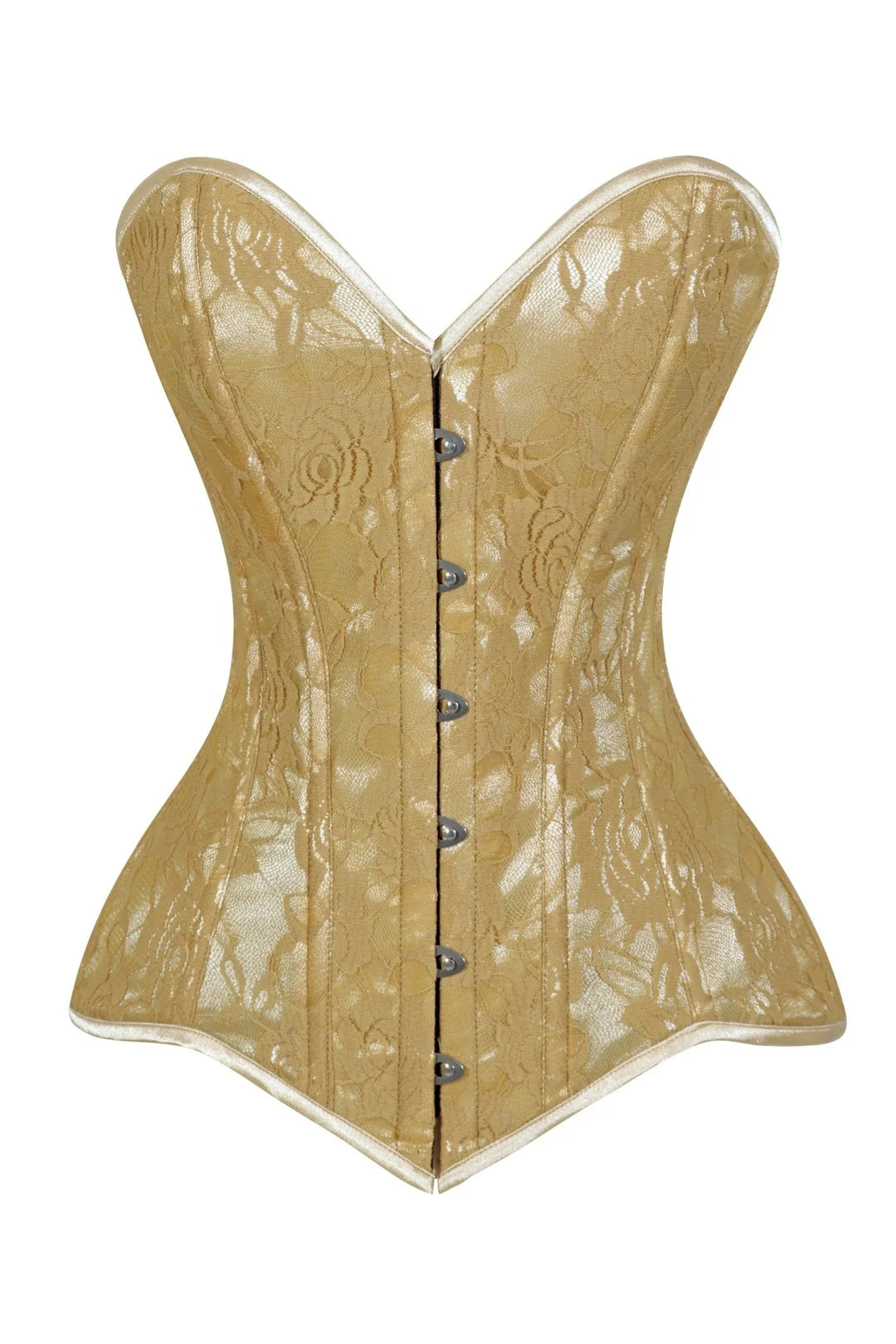 Lavish Beige Lace Overbust Corset Sweetheart Neckline Busk Closure