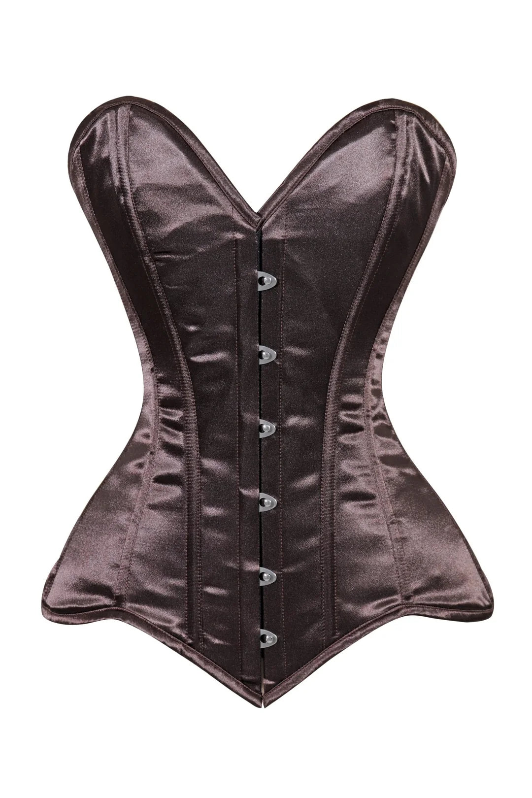 Lavish  Dark Brown Satin Overbust Corset Sweetheart Neckline Busk Closure
