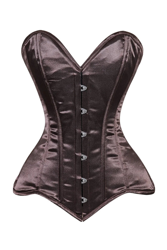 Lavish  Dark Brown Satin Overbust Corset Sweetheart Neckline Busk Closure