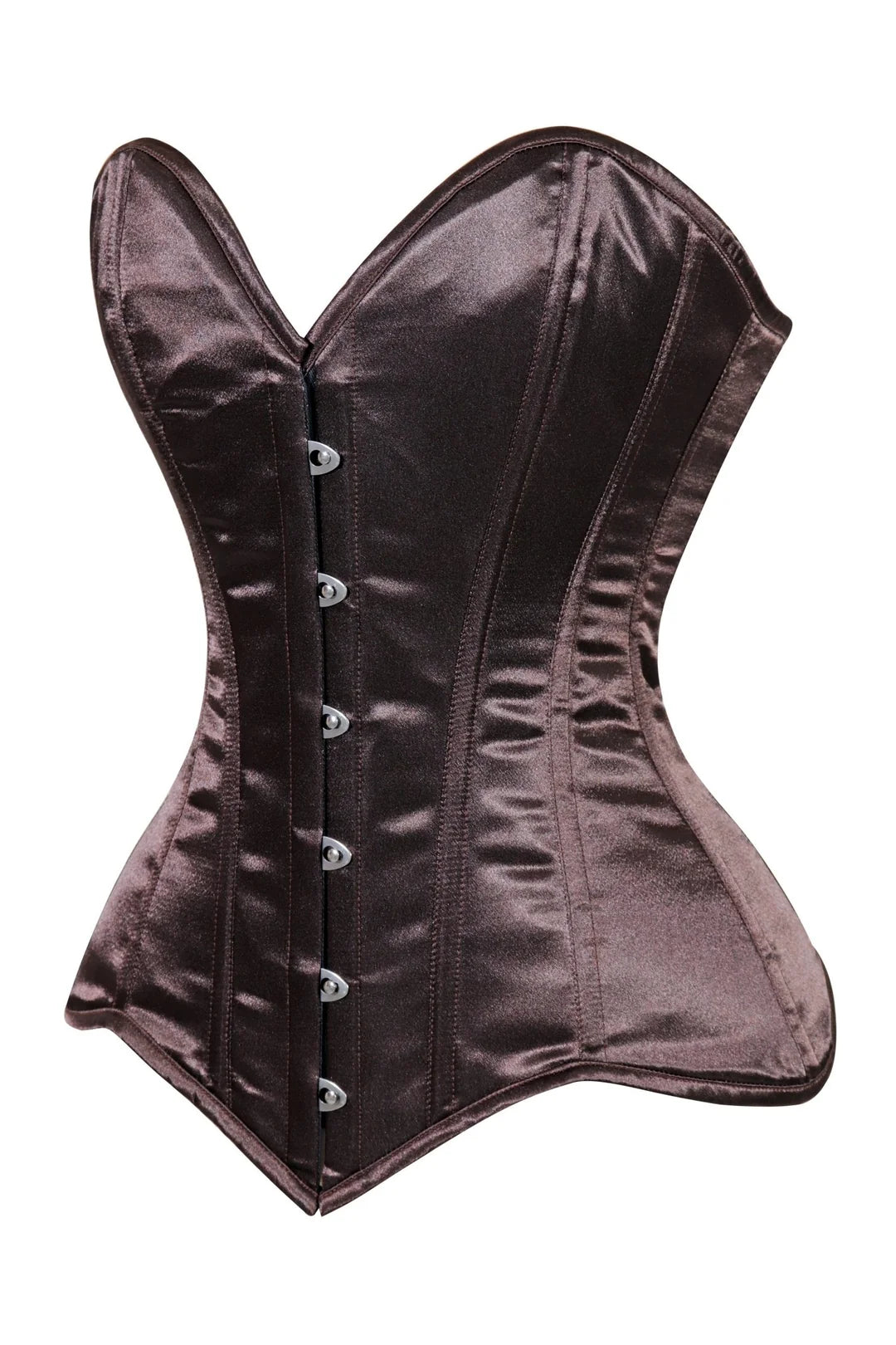 Lavish  Dark Brown Satin Overbust Corset Sweetheart Neckline Busk Closure
