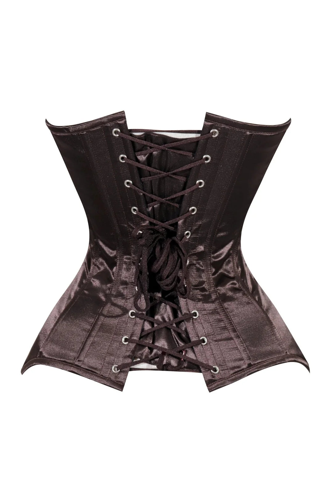 Lavish  Dark Brown Satin Overbust Corset Sweetheart Neckline Busk Closure