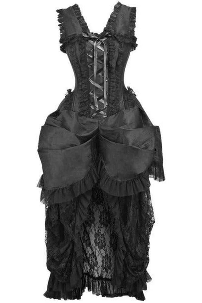 Top Drawer Steel Boned Black Lace Victorian Bustle Corset Dress