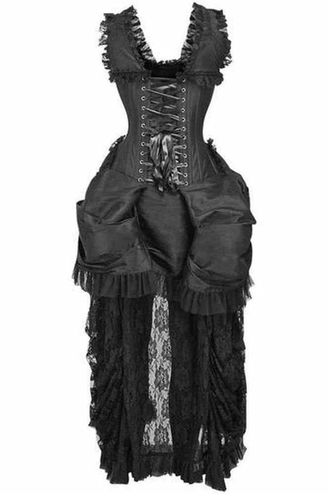 Top Drawer Steel Boned Black Lace Victorian Bustle Corset Dress