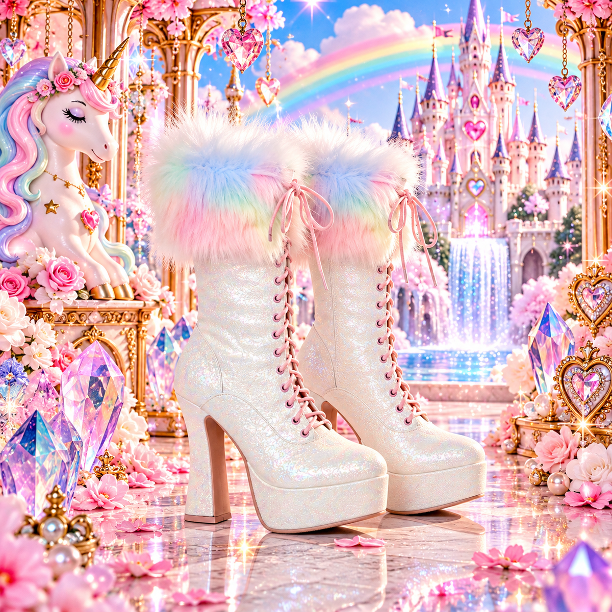 557-NORA 5" Chunky Heel Unicorn Boot With Faux Fur