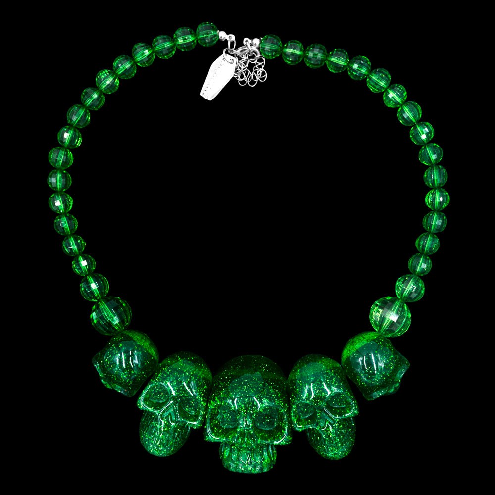 Skull Collection Necklace Green Glitter