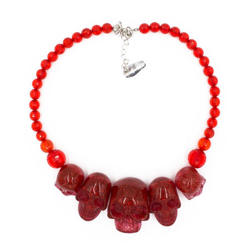 Skull Collection Necklace Red Glitter