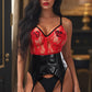 Lavish Black/Red Wet Look & Lace Bustier Corset w/Garters
