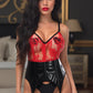 Lavish Black/Red Wet Look & Lace Bustier Corset w/Garters