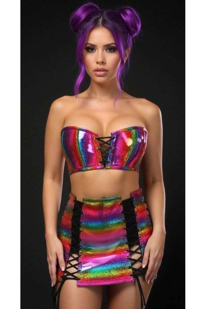 Lavish 2 PC Rainbow Glitter Bustier & Skirt Set