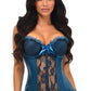 Lavish Dark Teal Lycra & Lace Hook & Eye Stretch Bustier Corset