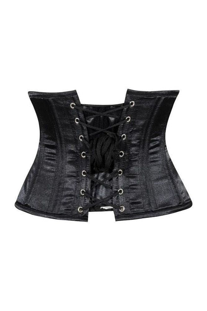 Lavish Black Satin Mini Cincher Underbust Corset Waist Cincher Busk Closure