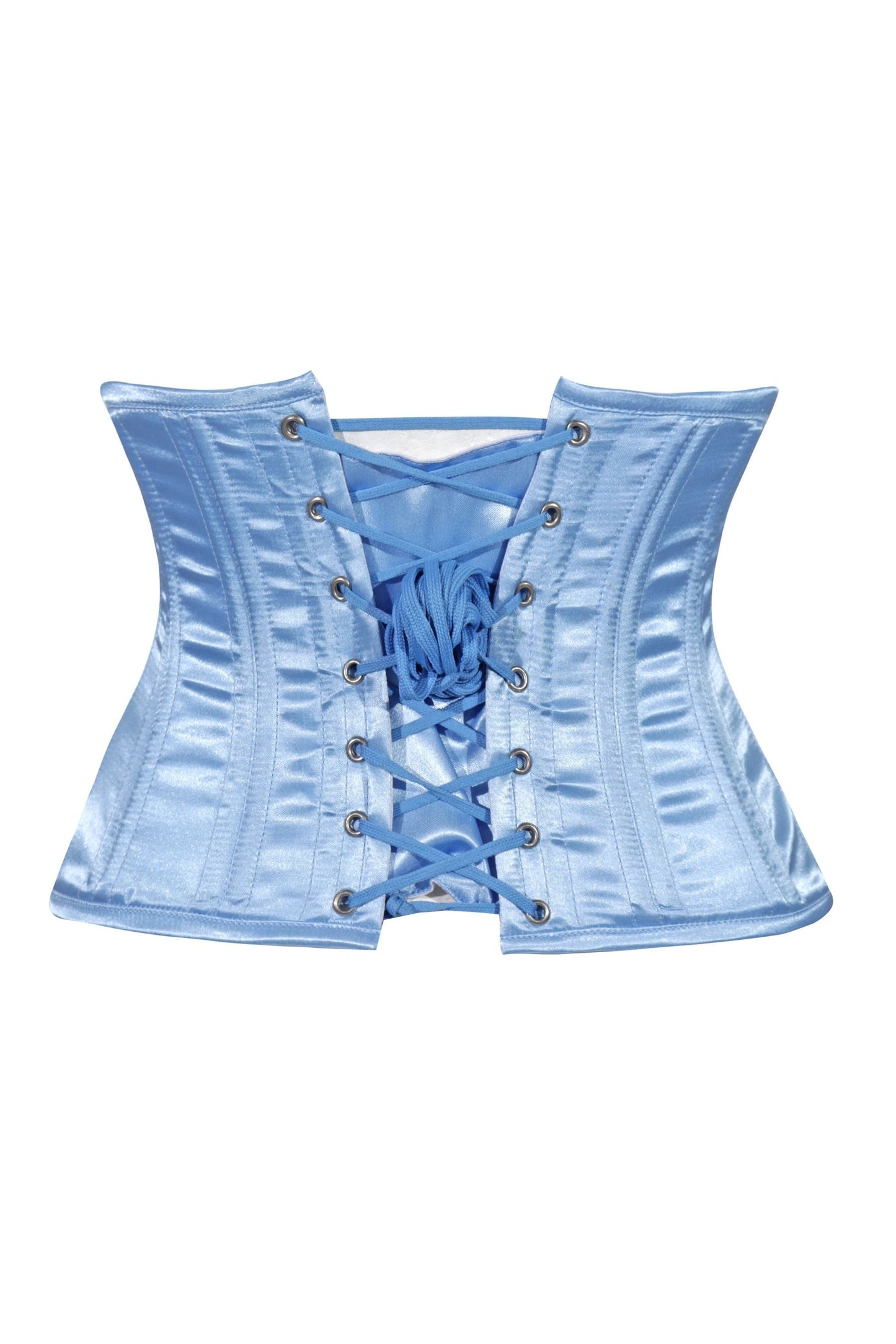Lavish Lt Blue Satin Mini Cincher Underbust Corset Waist Cincher Busk Closure