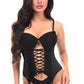 Lavish Black Lycra & Lace Hook & Eye Lace-Up Bustier Corset w/Garters