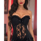 Lavish Black Lycra & Lace Hook & Eye Stretch Bustier Corset