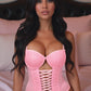 Lavish Lt Pink Lycra & Lace Hook & Eye Lace-Up Bustier Corset w/Garters