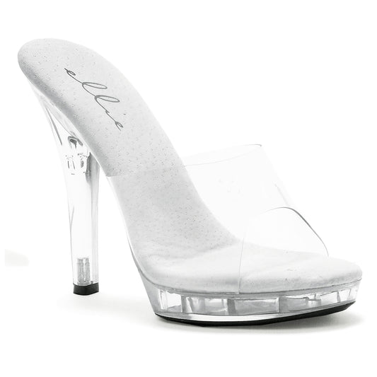 M-VANITY Ellie Shoes 5" Heel Clear Mule. COMPETITIO EXTENDED S 5 INCH HEEL