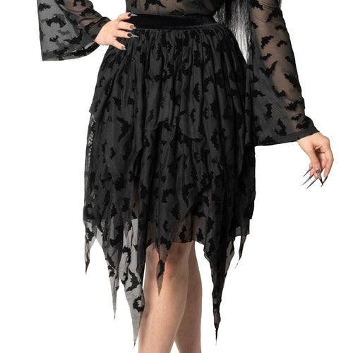 Bat Repeat Mesh Tiered Midi Skirt Hip Crypt Kreepsville